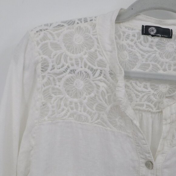 M Linen Top Women 2X White‎ Boho Romantic Prep Classy Feminine Delicate Ethereal - Picture 8 of 16